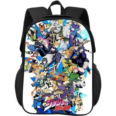 JoJo's Bizarre Adventure Rugzak Duurzaam Modieus Cartoon Rits Grote Capaciteit Rugzak Beste Verjaardagscadeau voor Jongen en Meisje black
