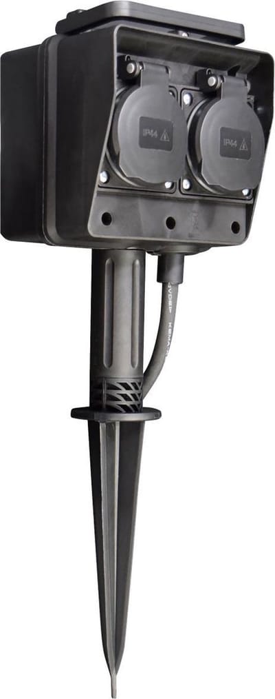 McPower Tuin Stekkerdoos - 4 stopcontacten - grondpen - IP44 - Tuincontactdoos met 3 meter kabel - Zwart