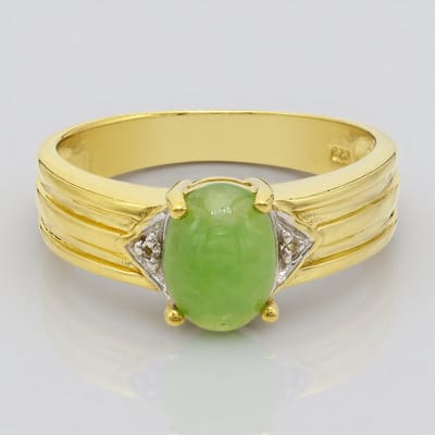 Cavill - Vergulde Zilveren Ring - 925 Sterling Zilver - 0,75 ct Keizerlijk Chrysopraas Ovaal - 0,01 ct Witte Topaas - Maat 17