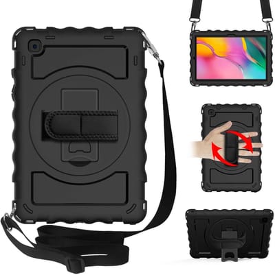Hoes Geschikt voor Samsung Galaxy Tab A7 Hoes Kids Case - 10.4 - (2020/2022) - Robuuste Hybridee Armor met Handband - Zwart