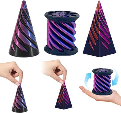 Spiraalvormige kegelspeelgoed set van 3 stuks, sensorisch en anti-stress speelgoed voor kinderen, zwart-paars design