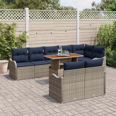 vidaXL - Tuinbank - Set - 9 - st - 8-Aantal - zitplaatsen - Grijs - en - Marineblauw