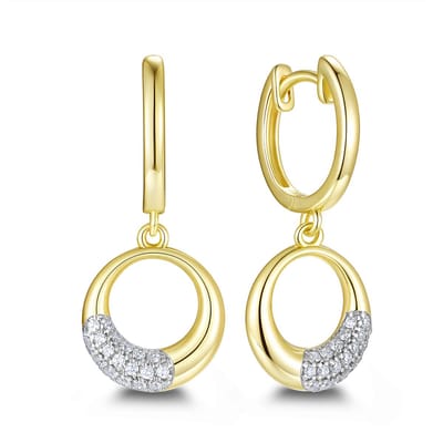 9NB-1692 – New Bling – Zilveren oorbellen open rond – Met zirkonia – Goudkleurig – 925 zilver