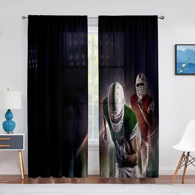 Sport Amerikaans Voetbal Stadion Arena Raam Tule Gordijnen voor Woonkamer Slaapkamer Decoratie Transparant Voile Gordijn Chiffon Draperieën 1 PCS W100XH250cm&Grommet Top