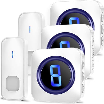 Deurbel Draadloze bel 400 m draadloos bereik waterdicht - buiten - 55 beltonen - 5 volumes - led-nummerweergave - 2 batterij-aangedreven zenders - 3 plug-in ontvangers