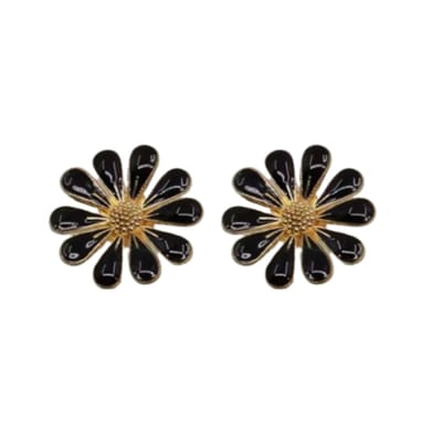 Magneet oorbellen Madelief Zwart emaille 1.8 cm