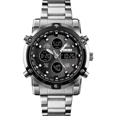 Modehorloge Trend Multifunctioneel Drie Tijd Grote Wijzerplaat Zakelijke Heren Elektronische Stalen Band Silvery&black black