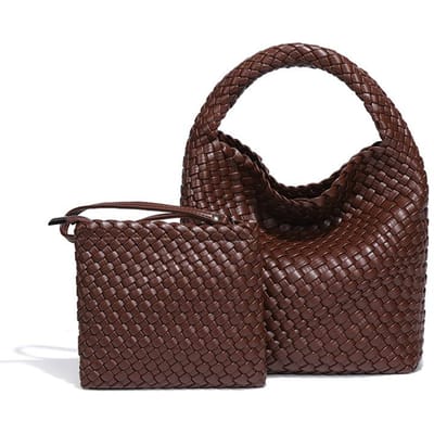 Modieuze Geweven Moeder-en-kind Tas, Effen Kleur, Veelzijdige en Eenvoudige Handtas, Lichte Luxe en Niche Single-shoulder Crossbody Dames Tas black