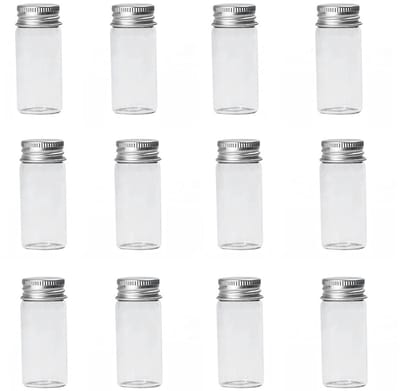 Dailygoods- Glazen Flessen 10ml - Mini Flessen - Lege Containers - Aluminium Schroefdop - Set van 12 - Perfect voor Snoep/Specerijen - Sample Pot