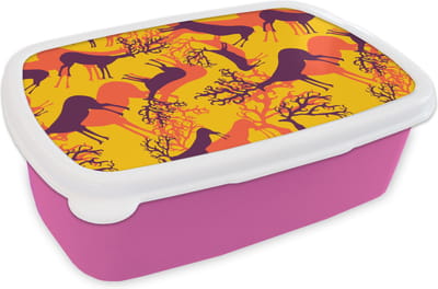 Broodtrommel Roze - Lunchbox - Brooddoos - Patronen - Hert - Kleuren - 18x12x6 cm - Kinderen - Meisje