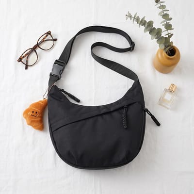 Crossbody Bag, schoudertas voor dames, schoudertas met verstelbare riem, nylon hobo tas, halve maan schoudertas voor werk, reizen, dagelijks gebruik (zwart)