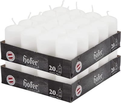 Set van 40 Witte Stompkaarsen - Decoratieve Blokkaarsen 7x4 cm - Lange Brandduur - RAL Kwaliteit