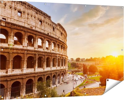 Gards Tuinposter Colosseum bij Zonsondergang in Ital�e - 150x100 cm - Tuindoek - Tuindecoratie - Wanddecoratie buiten - Tuinschilderij
