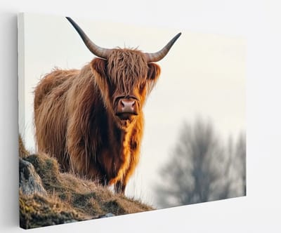 Saammp Canvas Schilderij Schotse Hooglander Koe op een Berg - Dieren - Natuur - 60x40 - Foto op canvas - Wanddecoratie - muurdecoratie Woonkamer - Slaapkamer decoratie - Canvas Print
