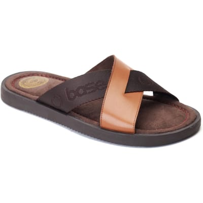 Base London Webb Leren Heren Sandalen In Verbrande Bruine Kleur