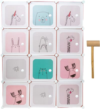Intirilife garderobekast DIY wasbord plank met 12 deuren voor kinderen in roze - opbergkast plank kubus met 2 kledingstangen kan afzonderlijk worden gemonteerd