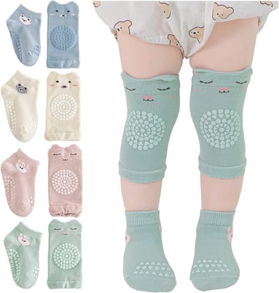 Baby Kniebeschermers Sokken - Baby Beenwarmers - Kruipen Leren - Antislip Stippen - 4 Paren - Multicolor