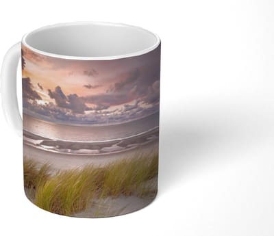 Mok - Koffiemok - Zonsondergang - Duin - Strand - Planten - Zee - Mokken - 350 ML - Beker - Koffiemokken - Theemok