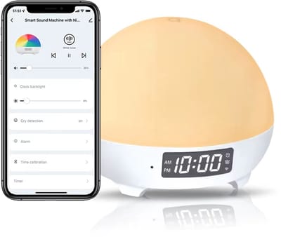 Original Witte Geluid Machine PRO - Slaaptrainer Baby - Wekker Verstelbare Rbg 16 Kleur Lichten - 34 Verschillende Geluiden - Slaaphulp Voor Kinderen en Volwassenen - Draadloos - Witte Ruis - Wit - Slapeloosheid Fysiotherapie
