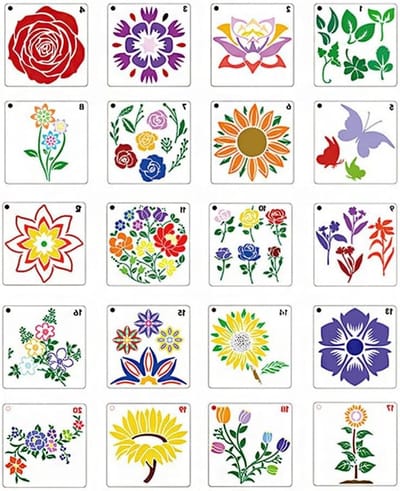 Set van 20 Herbruikbare Stencils voor Bloemenschilderen en Creatieve DIY Projecten - Ideaal voor Scrapbooking en Tekeningen (15 x 15 cm)