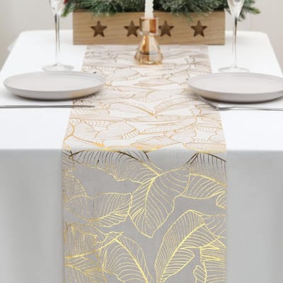 tafelloper bananenblad 28 cm x 5 m, elegante polyester tafelloper, decoratie voor feest, verjaardag, Kerstmis, doe-het-zelven, inpakken