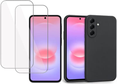 ChiGuard Hoesje & 2x Screenprotector geschikt voor Samsung Galaxy A37 – Gehard Glas Cover - Case - Zwart