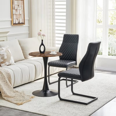 MIVRAY Eethoek 60 cm - Ronde Tafel met 2 Stoelen - Voor Eetkamer en Woonhoek - MDF Metaal en Kunstleer - Zwart Walnoot