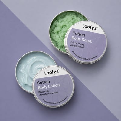 Loofys Body Care Set Cotton - Sugar Body Scrub en Body Lotion - Frisse en Zachte Katoengeur - Verzorging en Hydratatie - Alternatief voor Reisflesjes - Duurzaam en Plasticvrij - Travel Set - 2x 30ml