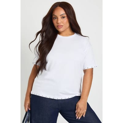 boohoo Dames Plus Studs Detail Oversized T-shirt | White | Maat: 16