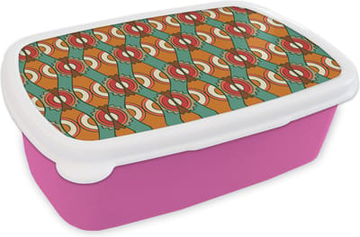 Broodtrommel Roze - Lunchbox Design - Retro - Oranje - Abstract - Brooddoos 18x12x6 cm - Brood lunch box - Broodtrommels voor kinderen en volwassenen