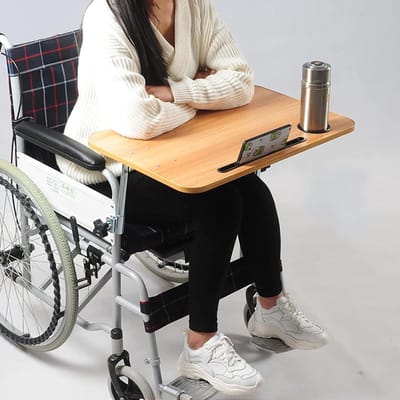 Rolstoel dienblad tafel met telefoonhouder - afneembaar eettafel voor senioren, stabiel mobiel accessoire voor volwassenen
