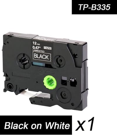 1x Brother Tze-335 TZ-335 Compatible voor Brother P-touch Label Tapes - Wit op Zwart - 12mm