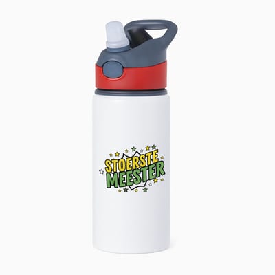 Hacebo® - Stoerste meester waterfles met rietje rood - Meester - beste meester - school - verjaardagscadeau - afscheidscadeau - kado - water fles - 650ML