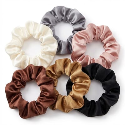Set van 6 scrunchies dames – zachte stof haar elastiekjes – rimpel design – diverse neutrale kleuren – geschikt voor dagelijks gebruik – 6 stuks