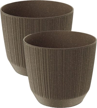 Prosperplast Plantenpot Eco - 2x stuks - stripe - bruin - kunststof - D17xH15 cm - voor binnen/buiten