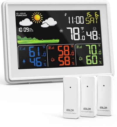 Weerstation met sensoren - Binnen buiten meter - Weersvoorspelling thuis - Kleurenscherm met 5 modi - 3 buitensensoren - Wit