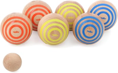Houten Petanque Set - Werpspel Ballen - Buiten Spelen - Ambachtelijke Tampografie - 6 Ballen - Gestreepte Kleuren