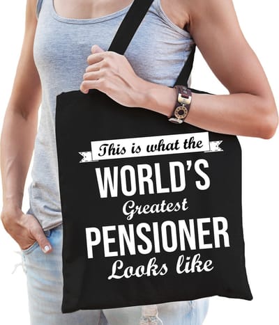 Bellatio Decorations pensioen cadeau tas - 1x - leukste gepensioneerde - zwart - VUT - tote bag/shopper