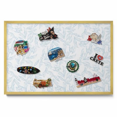 Tulup Magneetbord met Gouden Frame - Blauw Magneetbord met Ontwerpen - 60 cm x 40 cm - Regelmatig bladpatroon - Design Magneetbord met Frame - Magnetisch Bord Muurbevestiging - Memobord voor Keuken