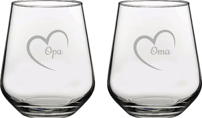Gegraveerde Drinkglas 42,5cl Opa met hartje & Oma met hartje
