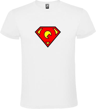 Wit T shirt met print van "letter Q“ Superman “ Logo print Rood / Geel size XS