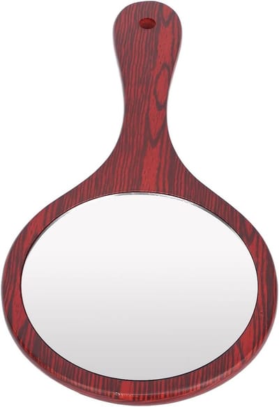 Handspiegel met Hanggat, Rode Houten Handspiegel met Comfortabele Handgreep voor Kappers, Thuisgebruik en Hotels