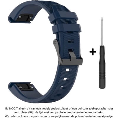 Donker blauw Siliconen horlogebandje 26mm Quickfit Compatibel geschikt voor Garmin Fenix 3 / 3 HR / 3 Sapphire / 5X / 6X, D2, Quatix 3, Tactix, Descent MK1, Foretrex 601 en 701 – 26 mm blue smartwatch strap - Maat: zie maatfoto