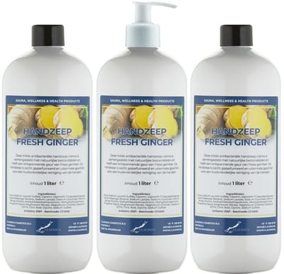Handzeep Fresh Ginger 1 liter - set van 3 stuks - met gratis pomp - Voordeelverpakking