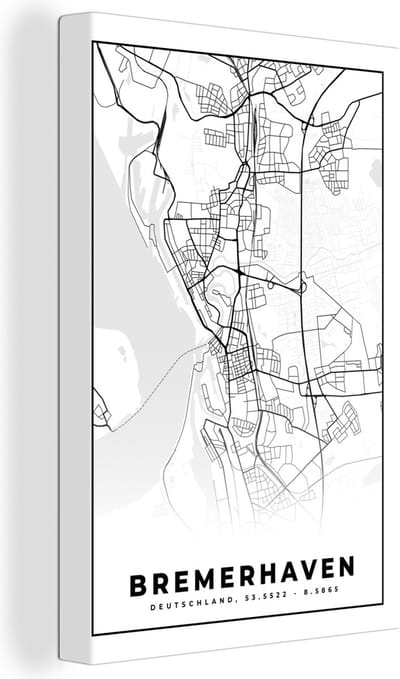 Canvas Schilderij Bremerhaven - Plattegrond - Kaart - Stadskaart - 20x30 cm - Wanddecoratie