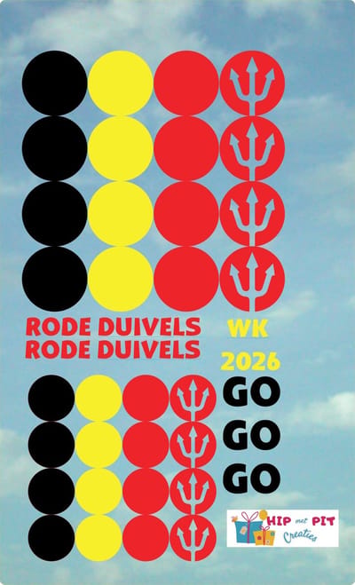 Hip met Pit Creaties Raamstickers - WK 2026 Rode Duivels - België Supporteren - Vinyl Bollen 3-5-7cm - Zwart Geel Rood - Eenmalig Gebruik