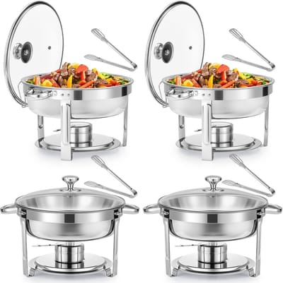 Dailygoods - Chafing Dish Rond met Glazen Deksel - Buffet Set van 4