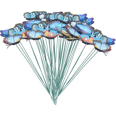 Lot de 50 piquets de simulation de papillons pour décoration de maison, jardin extérieur, pot de fleurs gray
