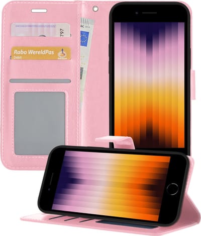 Hoesje - Geschikt voor Apple iPhone SE (2022) - Luxe Bookcase - Walletcase Hoes - Portemonnee - Cover - Telefoonhoes - Lichtroze