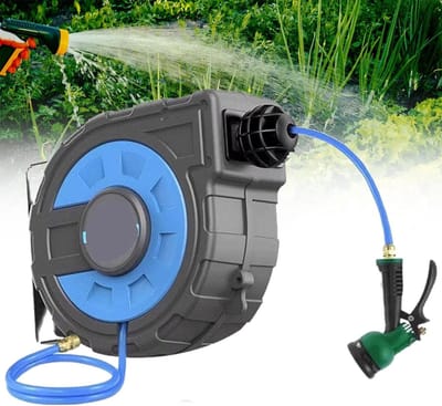 Slanghaspel - Waterslang haspel - Tuin besproeien - Automatisch oprolbaar - 15 meter - Grijs